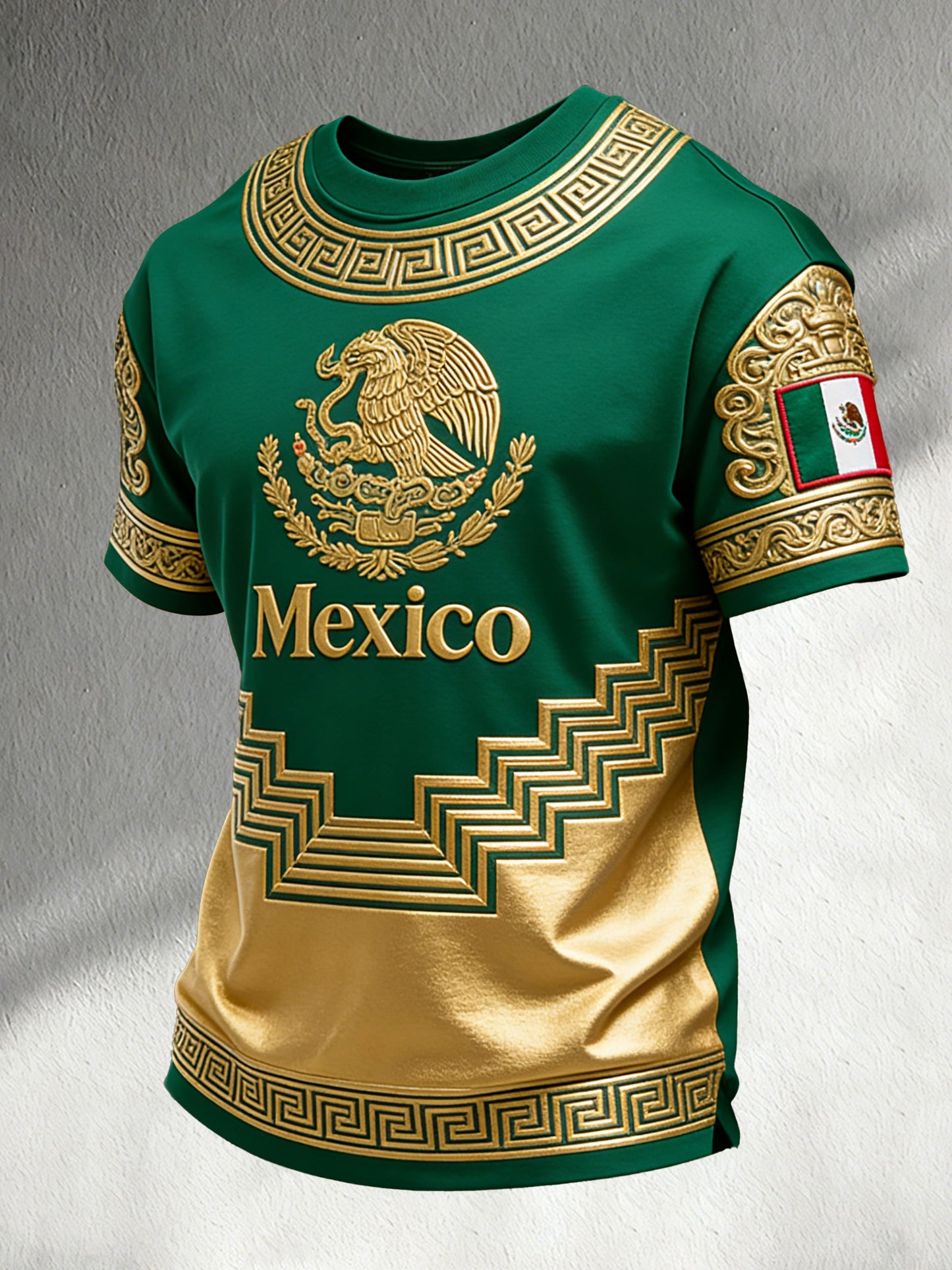 Men's Mexican Football Cheerleading Embossed Textured Art Print T-Shirt