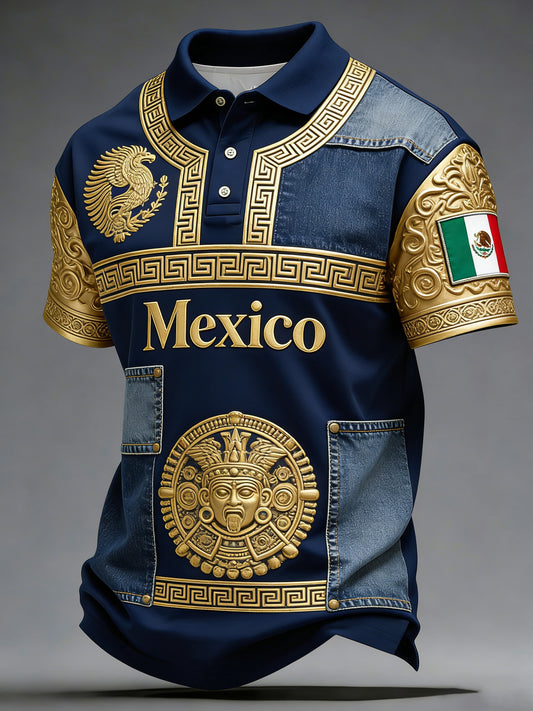 Men's Polo Shirt Featuring Mexican Football And Ancient Civilization Totem Art Prints