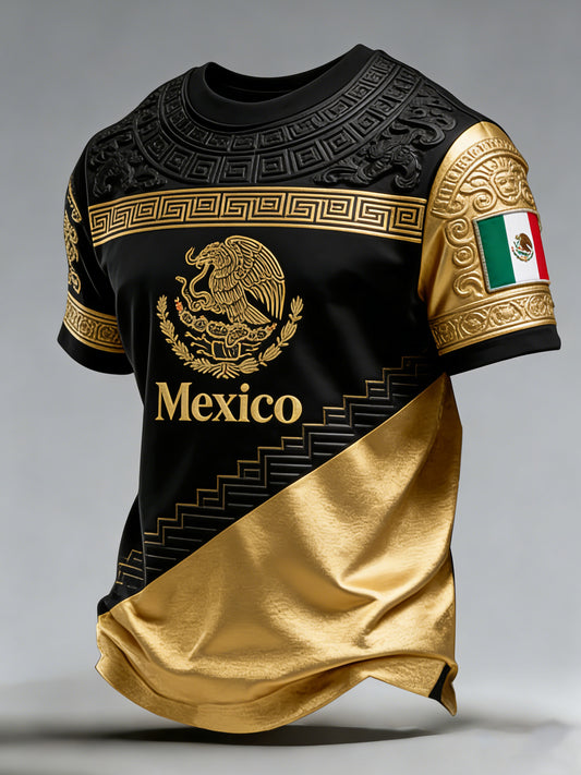 Men's T-Shirt Featuring Mexican Football And Ancient Civilization Totem Art Prints