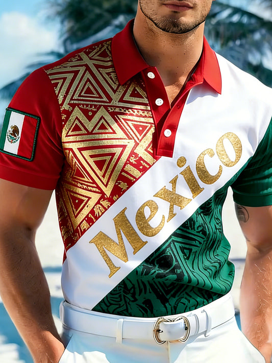 Men's Polo Shirt Featuring Mexican Football And Ancient Civilization Totem Art Prints