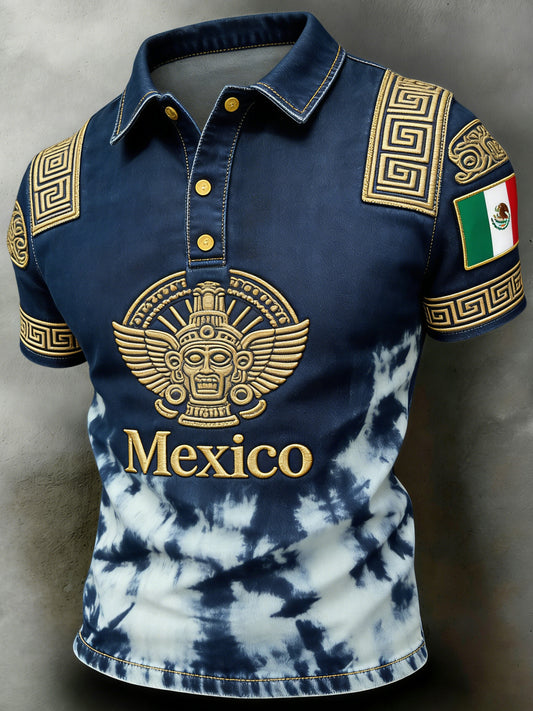 Men's Polo Shirt Featuring Mexican Football And Ancient Civilization Totem Art Prints