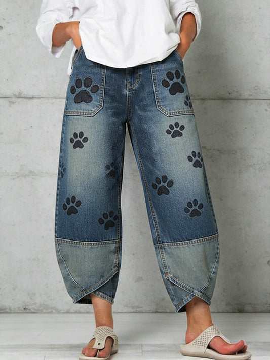 Women's Art Dog Paw Print  Trousers