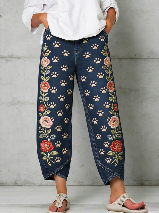 Women's Art Dog Paw Print  Trousers
