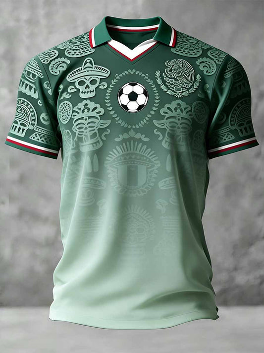 Men's Mexico Commemorative Pattern Print Casual Polo Shirt