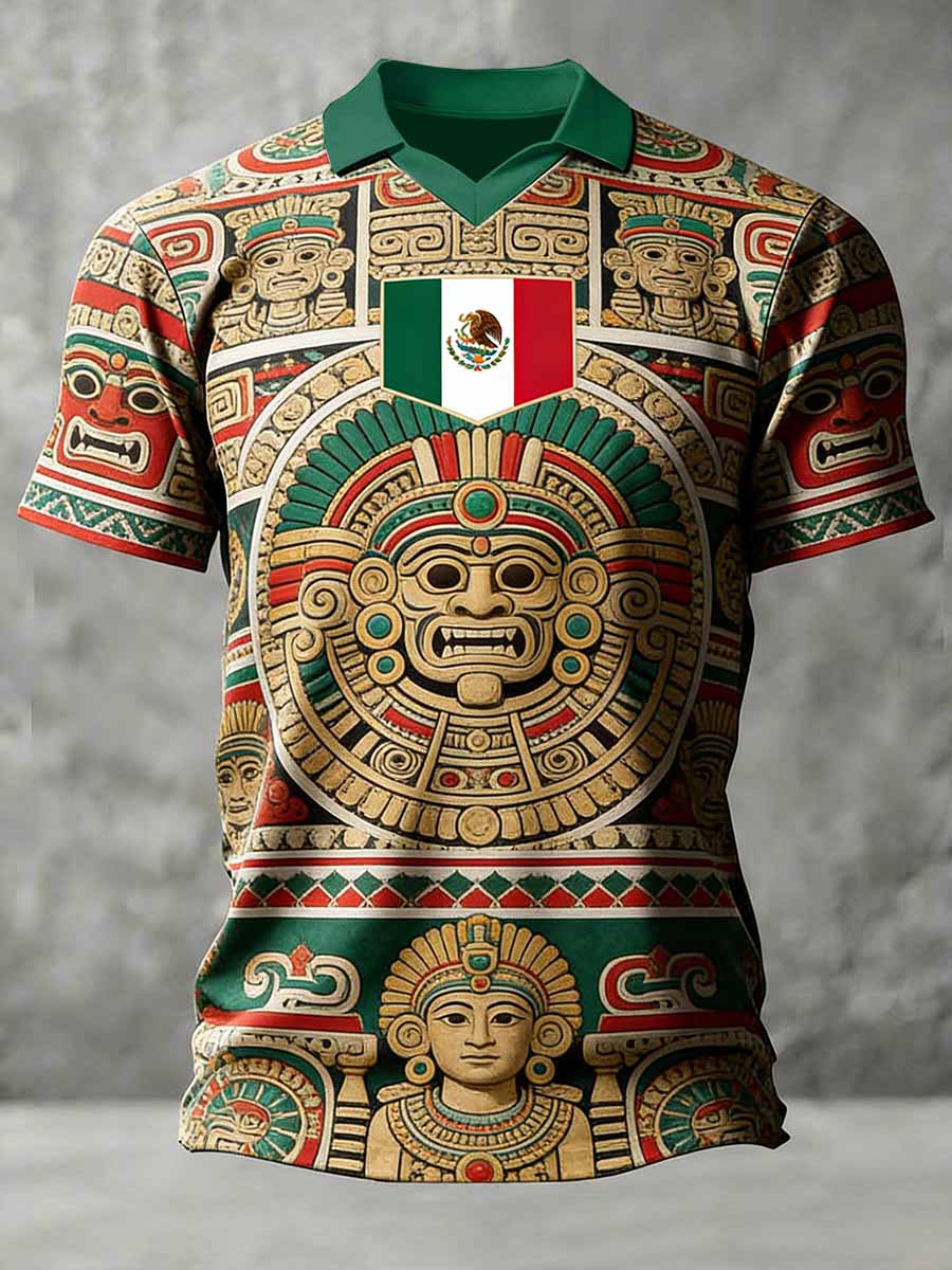Men's Mexico Commemorative Pattern Print Casual Polo Shirt