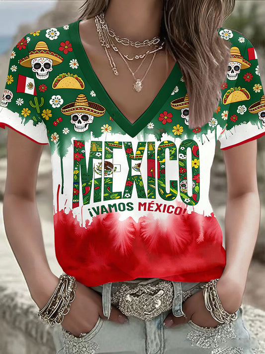 Women's Mexico Football Lover Printed T-shirt