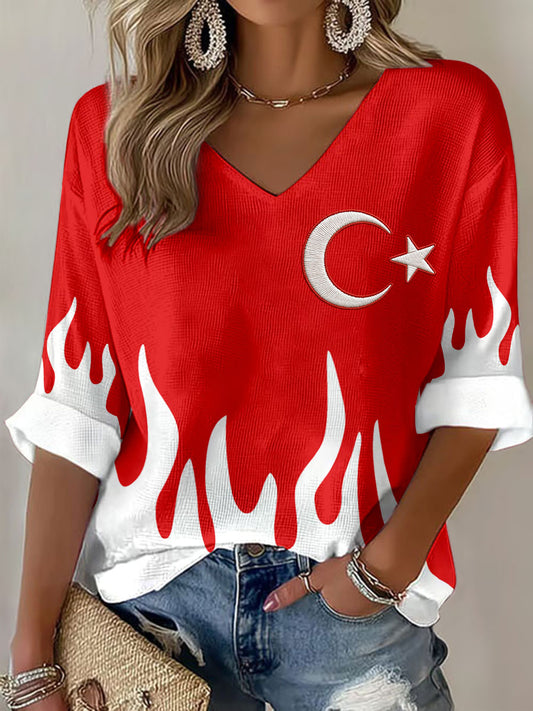 Women's Turkish Football V-Neck Tops