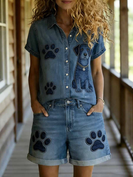 Women's Fashion Animal Print Casual Short Sleeve Shirt And Shorts Set
