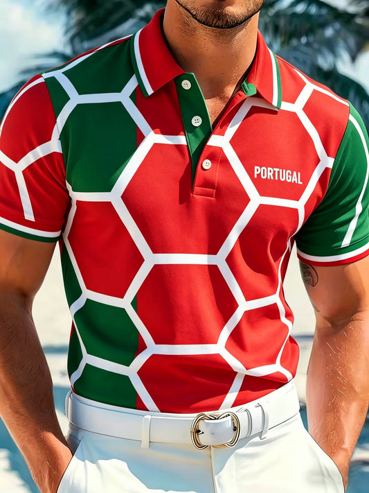 Men's Portuguese Football Match Cheering Art Print Polo Shirt