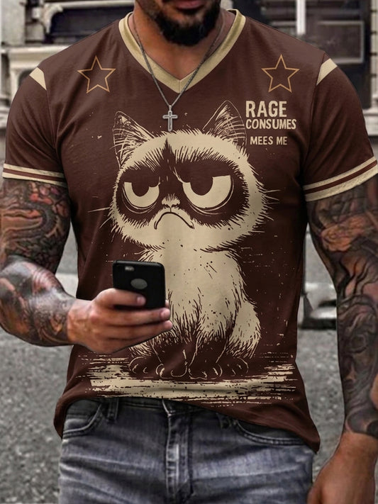 Men's Funny Animal Print V-neck T-shirt