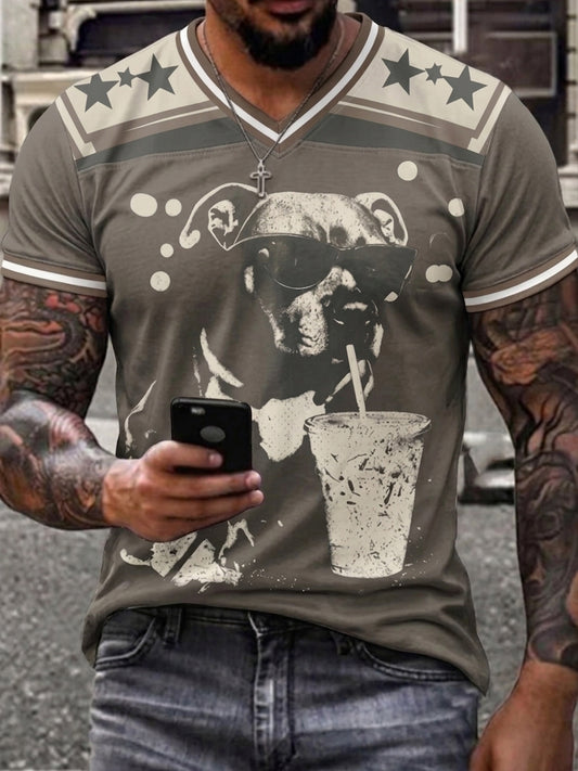 Men's Funny Animal Print V-neck T-shirt