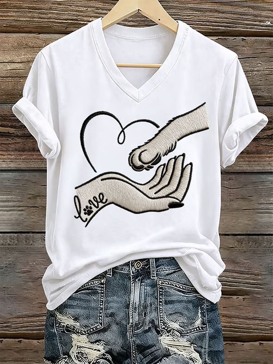 Women's love Dog Print Iron On Short Sleeve T-Shirt