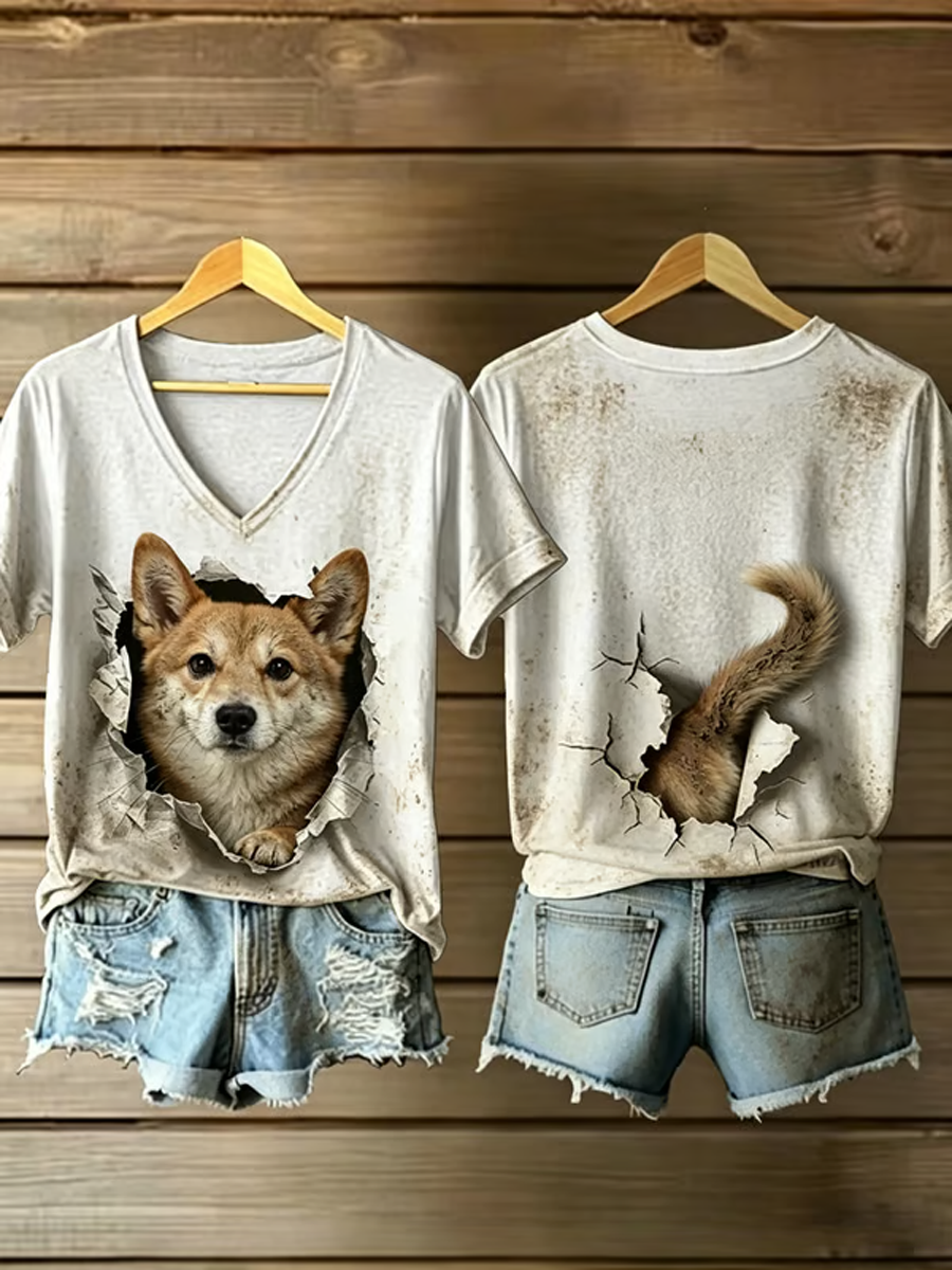Women's Dog Art  Printed short-sleeved T-shirt