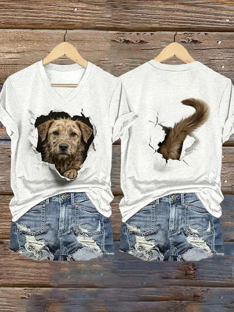 Women's Dog Art  Printed short-sleeved T-shirt