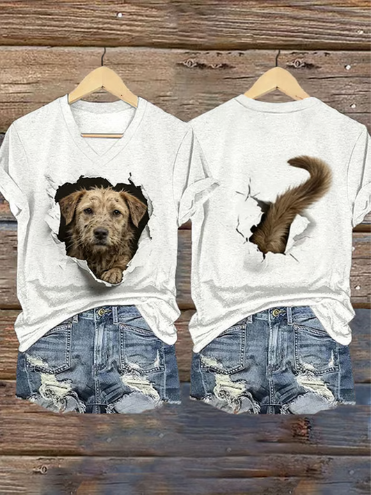 Women's Dog Art  Printed short-sleeved T-shirt