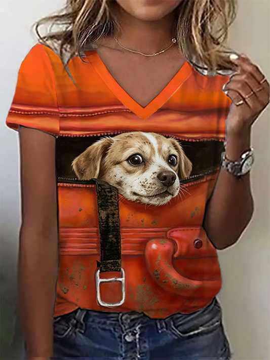 Women's Dog Art Print short-sleeved T-shirt
