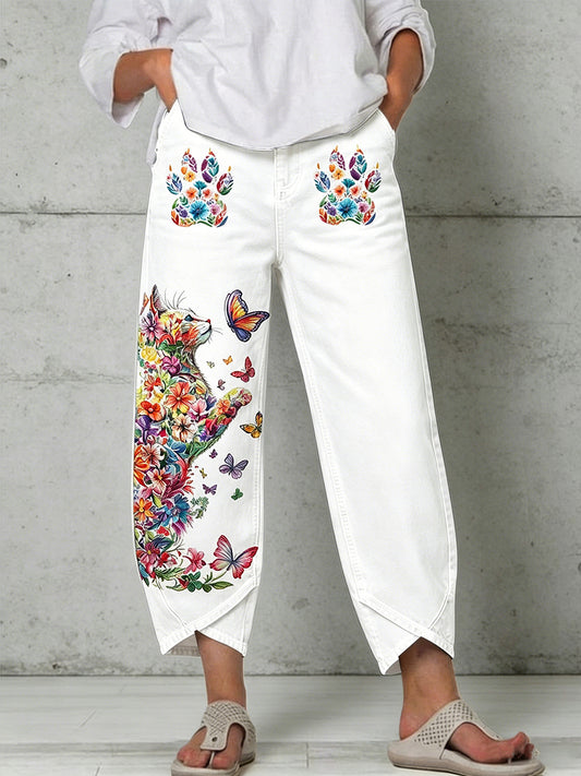Women's Animal & Floral Art Print Trousers