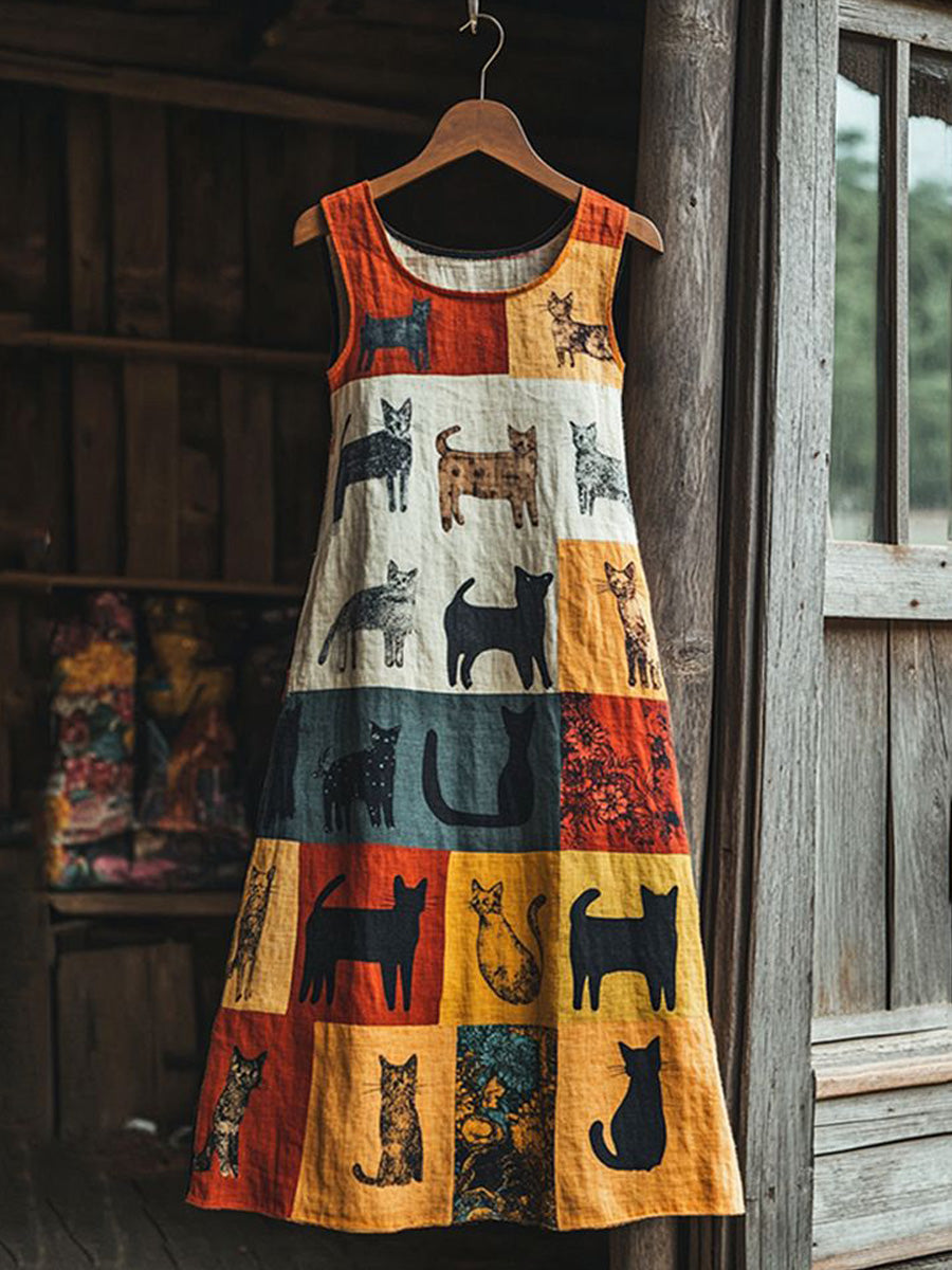 Women's Retro Floral Animal Sleeveless Midi Dress