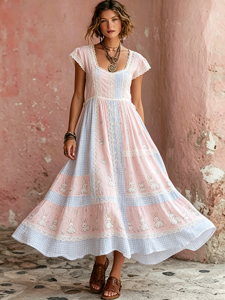 Women's Pastoral-Style Dress With Animal And Floral Print