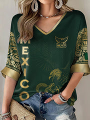 Women's Mexico Football Lover Printed Casual Tops