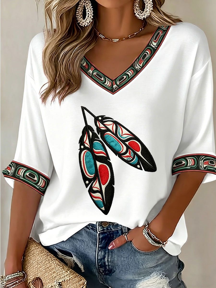 Women's Indigenous Floral Print Casual T-shirt