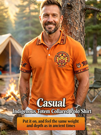 Men's Vintage Native American Animal Totem Emblem Casual Polo Shirt