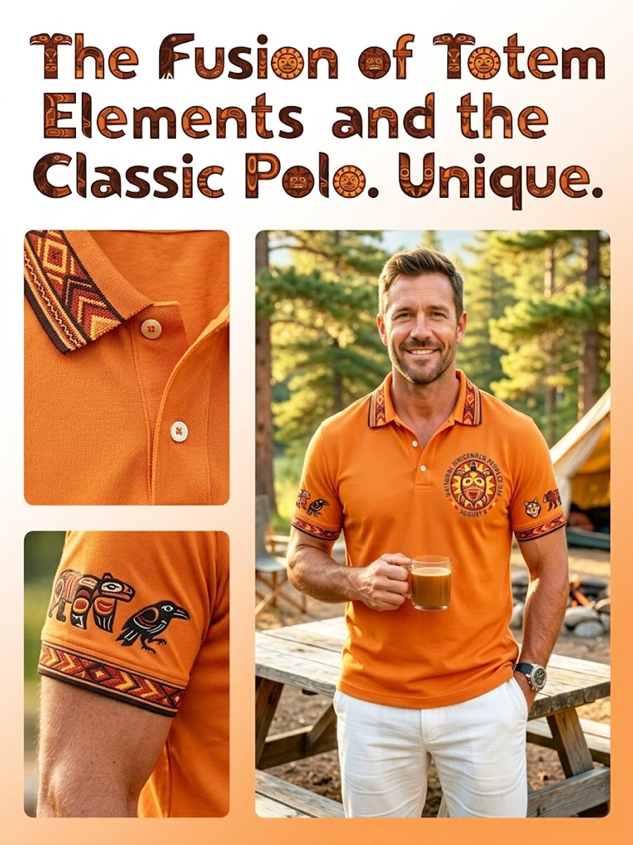 Men's Vintage Native American Animal Totem Emblem Casual Polo Shirt