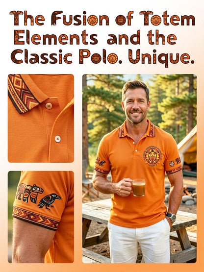 Men's Vintage Native American Animal Totem Emblem Casual Polo Shirt