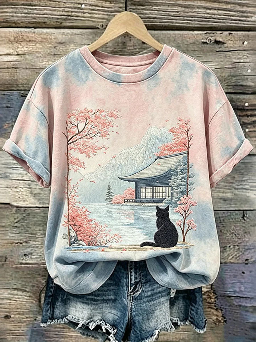 Women's Cat Print Casual T-Shirt
