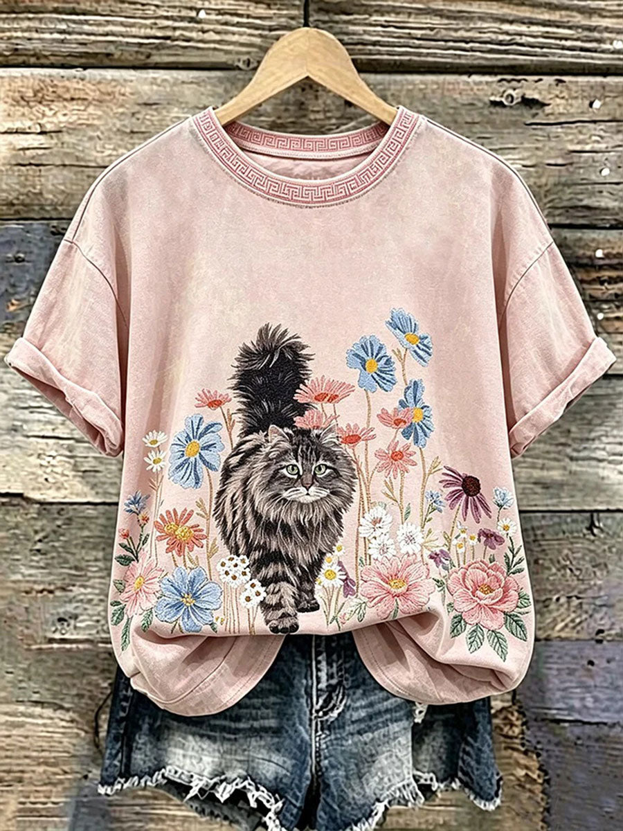 Women's Cat Print Casual T-Shirt
