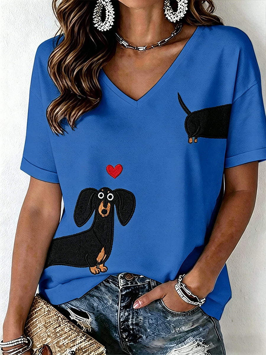 Women's Dachshund Pattern V-Neck T-Shirt