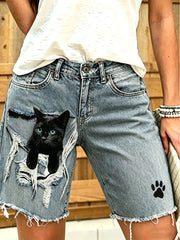 Women's Animal Art Printed Short Jeans