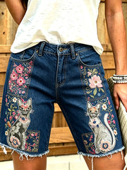 Women's Animal Art Printed Short Jeans