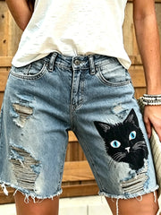 Women's Animal Art Printed Short Jeans