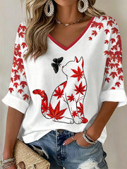 Women's Cat Print Casual T-shirt