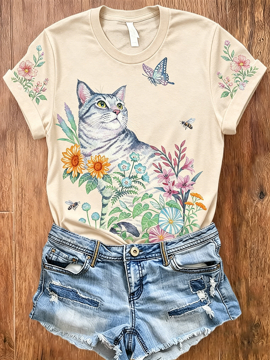 Women's Short-Sleeve Polo With Artistic Animal And Floral Print