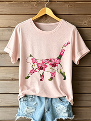 Women's Cat Floral Print Casual T-shirt