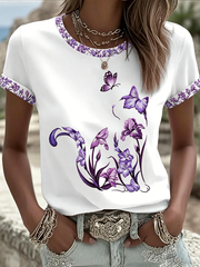 Women's Cat Floral Print Casual T-shirt