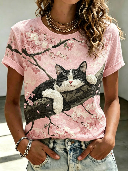 Women's Short-Sleeve Polo With Artistic Animal And Floral Print