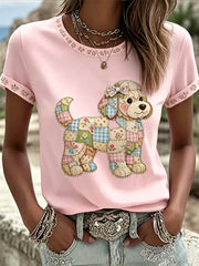 Women's Floral Dog Print Casual Tee