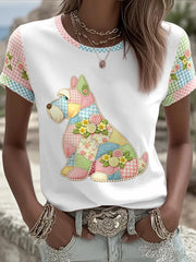 Women's Floral Dog Print Casual Tee