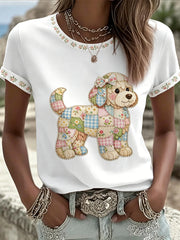 Women's Floral Dog Print Casual Tee