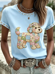 Women's Floral Dog Print Casual Tee