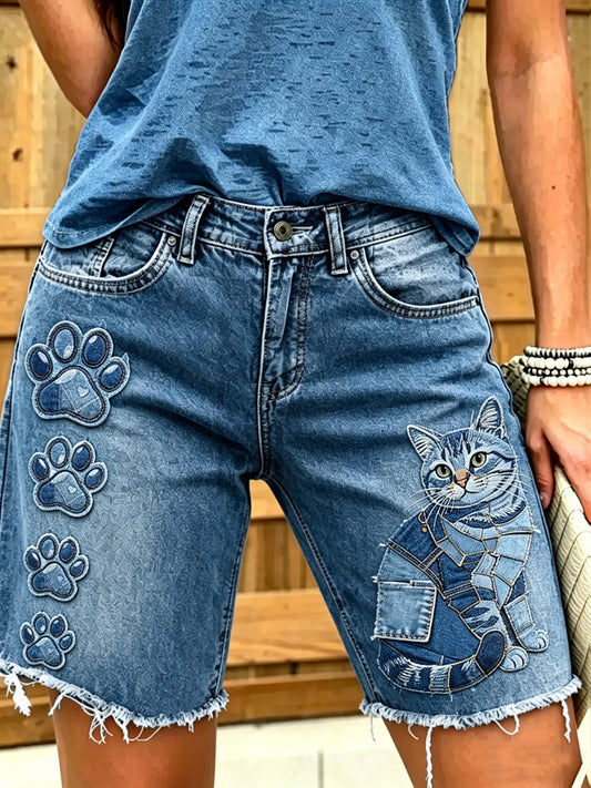 Women's Animal Art Printed Short Jeans