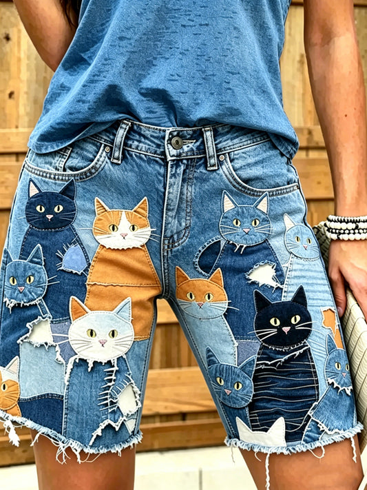 Women's Animal Art Printed Short Jeans