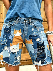 Women's Animal Art Printed Short Jeans