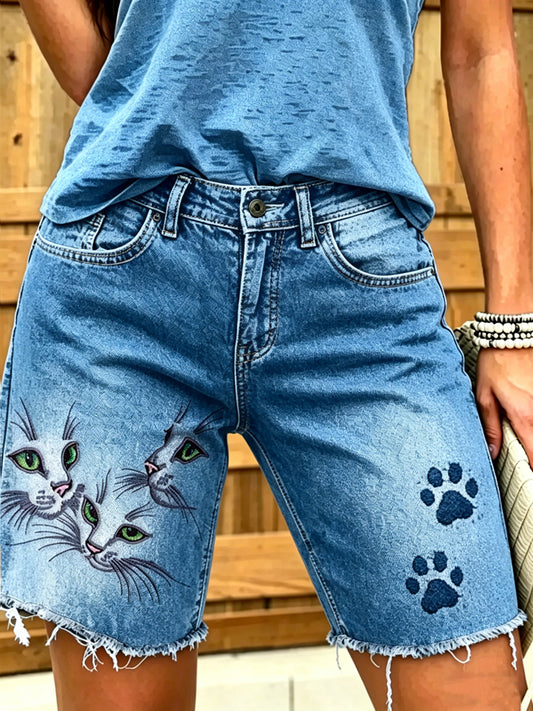 Women's Animal Art Printed Short Jeans