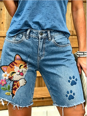 Women's Animal Art Printed Short Jeans