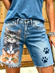 Women's Animal Art Printed Short Jeans