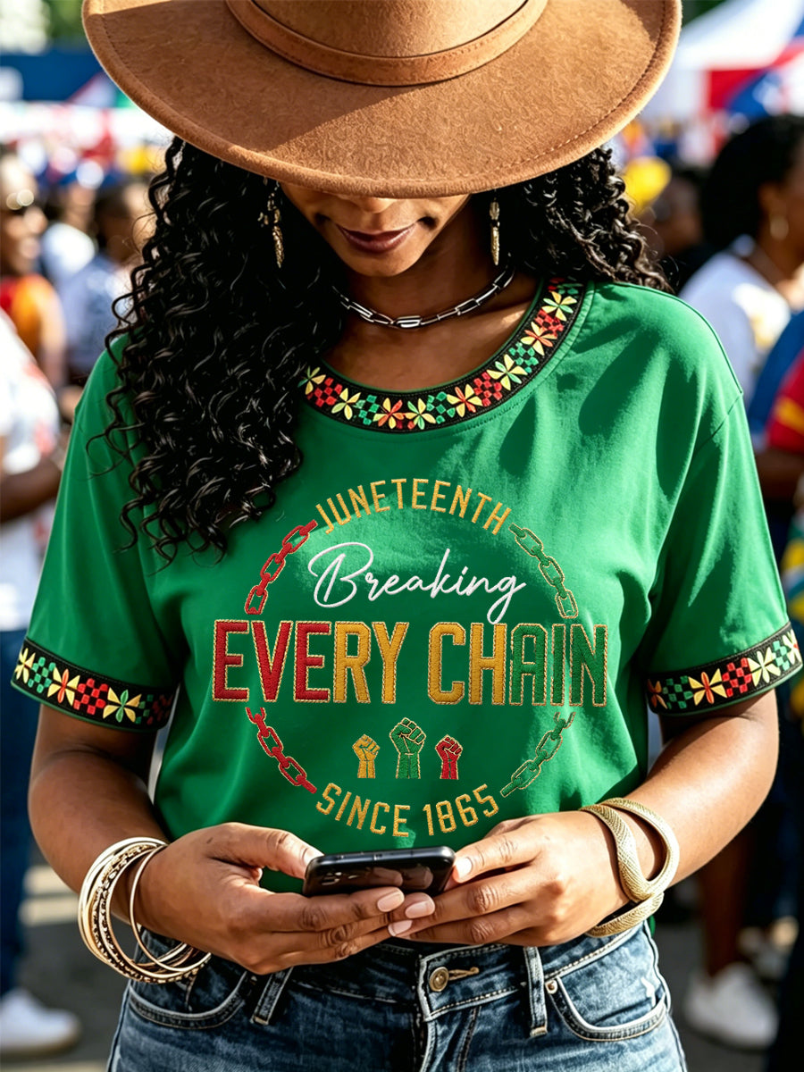 Women's Juneteenth Breaking Every Chain Since 1865 Print Casual Tee